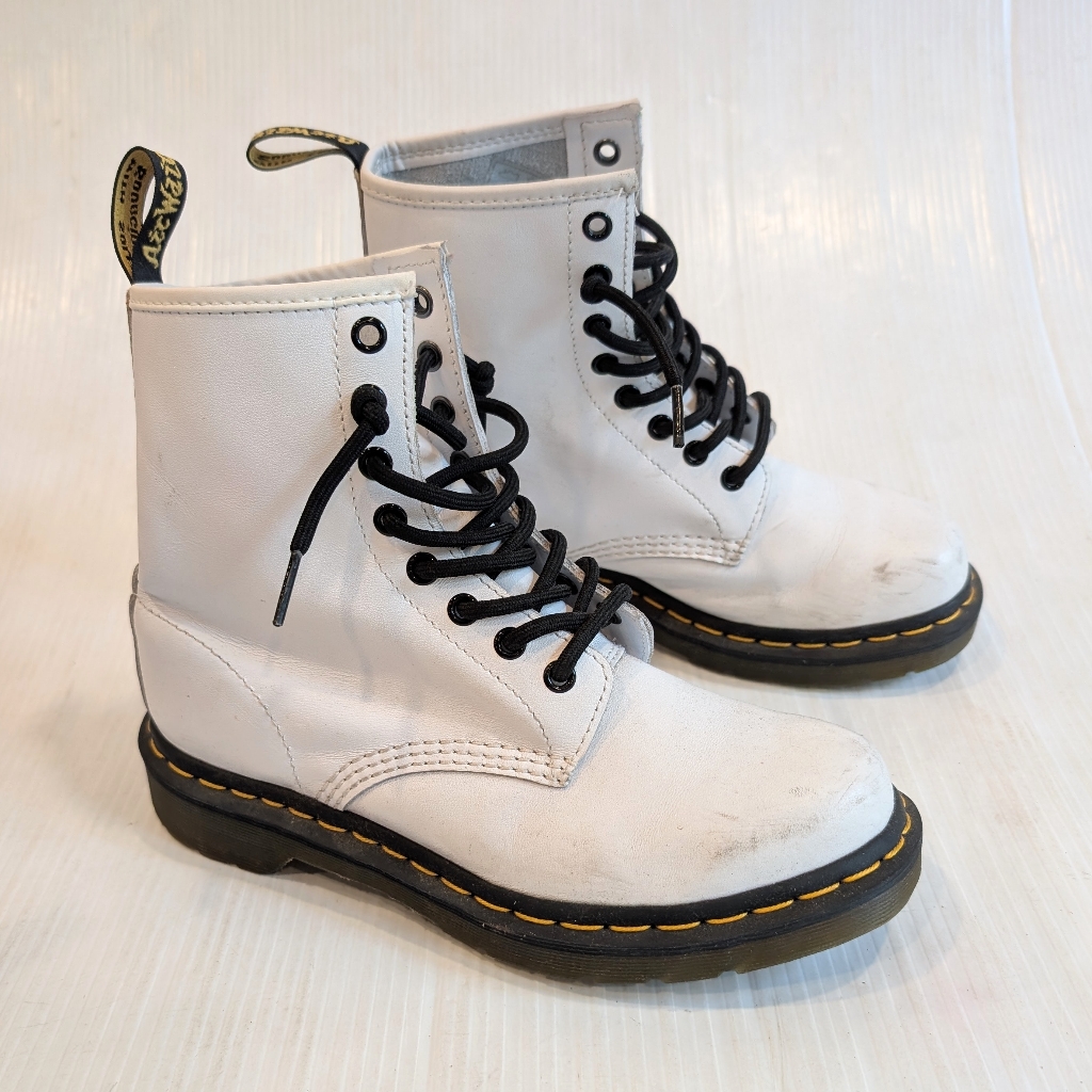 Doc Martens 1460 White Leather Lace-Up Combat Boots Size 7